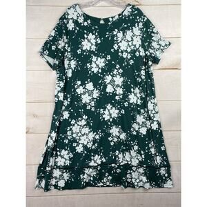 J Jill Wearever Collection Dress XL Petite Green White Floral Soft Stretch Shirt